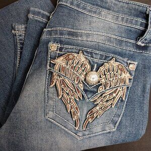 Fire & Rain Comfort Denim Embellished Women's Blue Jeans Western Bootcut